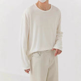 Korean Fashion Men T-shirt Luxury Knitted Solid Color Scoop Neck Long Sleeve Tees Casual Premium Quality Textured Knitwear M-3XL voguable