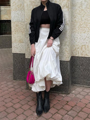 TARUXY Silk Satin White Maxi Skirt Long Ruffled Pleated Skirts Elegant Lantern Pants A-Line Silk Long Skirts For Women 2023 New voguable