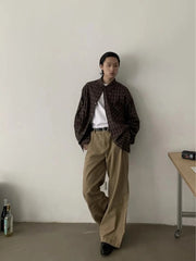 American Retro Curved Loose Work Pants Men Women Korean Elegant Trousers 2025 New High Street Trend High-end Straight Pants Chic voguable