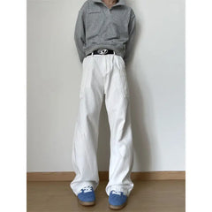 New Men's Patchwork style cargo Denim Pants Washed Male Jeans Straight Casual Men wear Loose Wide Leg Trousers Pocket design