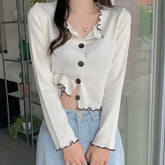 Voguable Simple Round Neck Single-breasted Knitted Cardigan New Chic Sweet Girl Top voguable