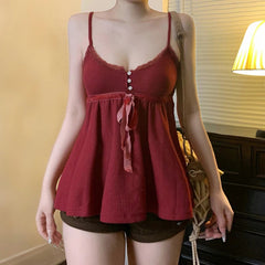 Cute Coquette Bandage Bow Tees Women Summer Casual Fashion Loose A-line Camis Vintage y2k Crop Top Retro Aesthetic Vest voguable