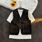 Voguable Japanese Cargo Multi Pocket Camisole Vest Cardigan for Men's Summer Oversized Tank Top Punk Streetwear Zipper Waistcoat voguable
