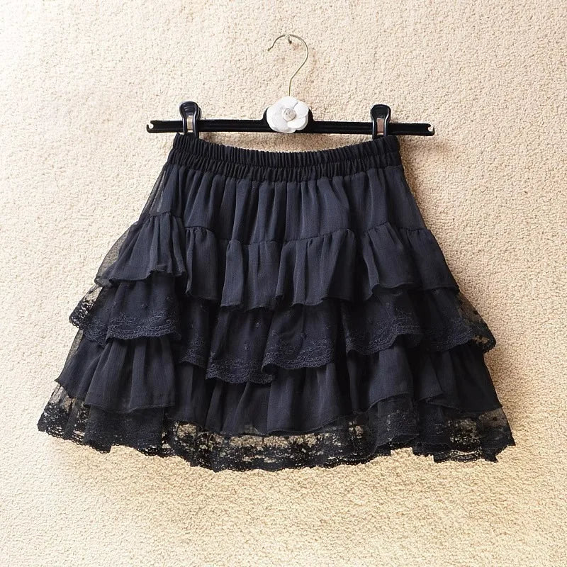 Elastic Gothic Lace Tutu Skirt Women Black Mesh Detail Petticoat Sexy Mini Tulle Skirts Party Club Wear Dancer voguable