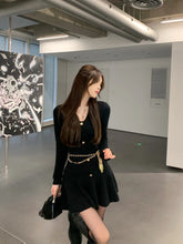 Voguable Casual Autumn White Knitted Sweater Mini Dress Women Black Elegant Lady Dresses Fashion Party Pure Color One Piece Dress voguable