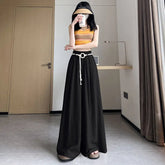 Voguable Ice Silk Women's Spring Summer Straight Loose Lazy Style Wide-leg Pants Floor-slim Skirt Pants voguable