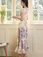 Summer 2025 New Vingeta Printing Dress For Woman Slash-Neck Ruffles Slim Waist Long Dresses Sexy Fashion Holiday Casual Vestidos voguable