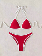Voguable Sexy Red Women Swimsuit Halter Push Up Bra Thong Swimwear Holiday Bikinis Sets Summer Bathing Suit Two Piece Swimwear voguable