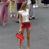 Voguable Vintage mini skirts sweet cool spicy girl goth leather skirt for women sexy low waisted gothic hip wrapped denim short y2k skirt voguable