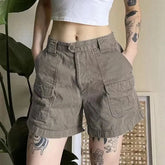 HOUZHOU Y2k Vintage Streetwear Cargo Denim Shorts Women American Retro Harajuku Solid Loose Jeans Casual Pocket 2024 Summer Chic voguable