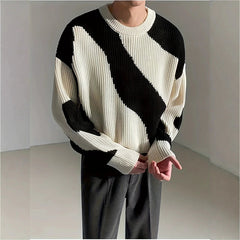 New Japanese Trendy Men Sweater High Street Patchwork Knitted O Neck Long Sleeve Pullover Casual Loose Premium Quality Knitwear voguable