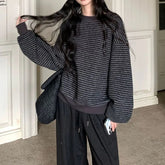 Voguable Retro Striped Round Neck Hooded Long-sleeved Sweatshirt Women Autumn New Korean Style Loose Student Top voguable