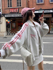 Voguable 2 Piece Skirt Sets Female Y2k Clothing Zipper Bow Sweet Korean Fashion Hoodie Suits Women Studentseven Party Outwear 2024 voguable