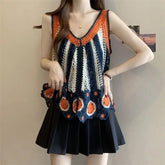 Voguable New Tassel Vest Suspender Loose Hollow Print Knitted Fashion Tanks voguable
