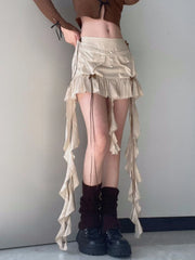 TARUXY Splice Folds Mini Skirt For Women Pocket High Waist Bnadage Skirts Womens 2023 Party Casual Lace Up Slim Skirts Ladies voguable