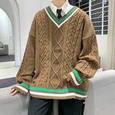 Winter Sweater Men Warm Fashion Casual Knitted Pullover Men Korean Loose V-neck Long Sleeved Sweater Mens Jumper Clothes M-2XL voguable