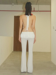 Voguable Solid Bow Lacing Patchwork Double Layer Ruffles Flare Pants Women Mid Rise Slim Trousers Hottie Y2K Fashion Streetwear voguable