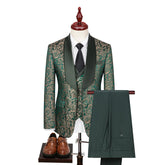 Voguable Embroidered Men Suit 3 Pieces Printed Striped With Lapel For Wedding Banquet Work Business Tuxedo Set Jacket Vest With Pants voguable