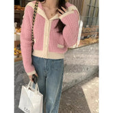 Sailor Collar Sweater Cardigan for Women Soft Waffle Knit Button Front Sweater Jacket Teen-girl Fall Winter Classic Chic Outfit voguable
