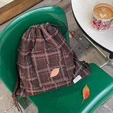Drawstring Vintage Pleated Women Backpacks Y2k Aesthetic Plaid Grunge Shoulder Bags High-capacity Harajuku Handbags Crossbody voguable