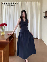 Lace Pathwork Sleeveless Long Modest Dress Summer 2025 Party Evening Dress 2025 V Neck Tunics A Line Midi Dress Clothes voguable