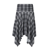Preppy Style Plaid Print Skirt Grey Low Rise Loose Irregular A-line Midi Skirts Women Harajuku Clothes y2k Streetwear New voguable