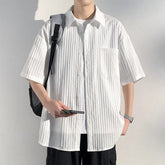 Summer Short Sleeved Shirt Men Black White Casual Shirts Men Streetwear Loose Pleated Shirts Man Fashion Shirt Large Size 5XL voguable