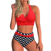 Voguable Sexy Lace Up V Neck Bikinis Women Split Swimsuit High Waist Beach Bikini New All Season Backless Bikinis 2 Piece Set voguable