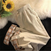 Voguable Fashion Plaid Corduroy Wide Leg Pants High Waist Elastic Loose Korean Casual Trousers Spring Fall Drawstring Straight Pants voguable