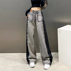 Black High-waisted Straight-leg Wide-leg Jeans Women's Trendy Slimming New Arrival Spring Summer Design Sensibility Grey voguable