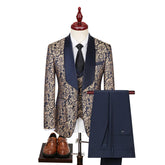 Voguable Embroidered Men Suit 3 Pieces Printed Striped With Lapel For Wedding Banquet Work Business Tuxedo Set Jacket Vest With Pants voguable