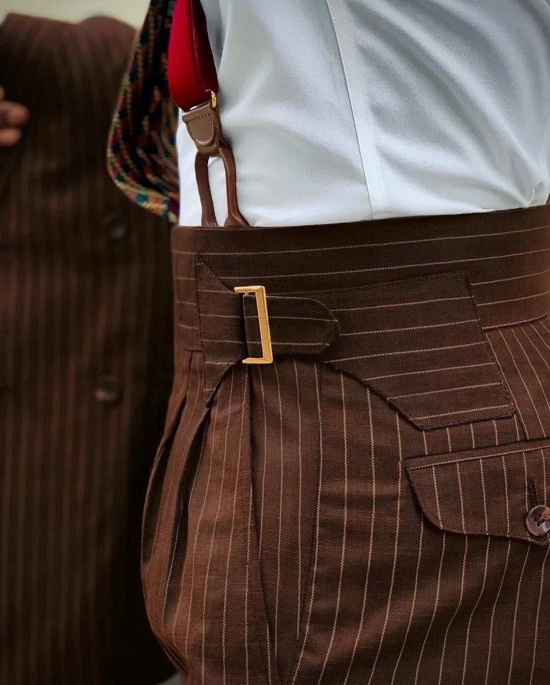 Brown Stripe Double Breasted Men Suit 2 Pcs Wedding Terno Bespoke Groom Prom Slim Fit Peaked Lapel Blazer Trousers(Jacket+Pant) voguable