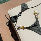 New Bandeau Biquini Sexy Bikini Women Swimsuit Female Swimwear Shiny Botton Swimming Suit Halter Bodysuit Beach Outfits voguable