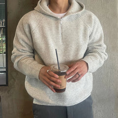 Winter Clothing Men's Luxury Knitted Zipper Hooded Pullovers Sweater Casual Streetwear Striped Solid Color Long Sleeve Hoodie voguable