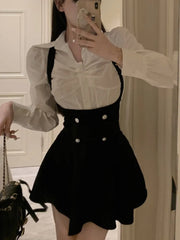 Voguable Y2K 3 Piece Set Women Cropped Coat + Long Sleeve Shirt + High Waist Halter Ruffles Mini Dress Korean Chic Fashion Sexy Outfits voguable