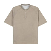 Cotton Breathable Buttoned Crew Neck Tshirt men Casual Comfort Lightweight Fashion Tee Top Basic Menswear Classic Plain tShirt voguable