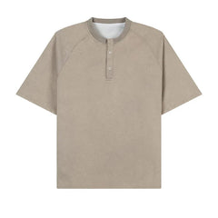 Cotton Breathable Buttoned Crew Neck Tshirt men Casual Comfort Lightweight Fashion Tee Top Basic Menswear Classic Plain tShirt voguable