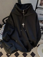 Voguable Autumn Winter High Neck Hoodie Men Casual Trendy Sporty Japanese Retro Cool Teenage Fashionable Jacket Loose Fit Hooded voguable