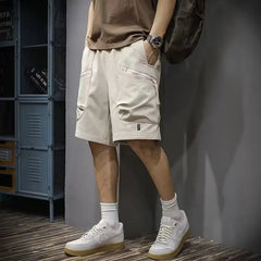 Voguable Japanese Trendy Retro Versatile Loose Straight Workwear Five-point Casual Pants voguable