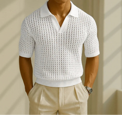 Men Shirt Solid Color Hollow Out Short Sleeve Summer Casual Men Clothing See Through Streetwear Fashion Male Shirts voguable