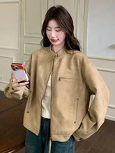 Women Faux Suede Y2K Jacket Streetwear Loose Long Sleeve Vintage Coat American Casual Harajuku Retro Stand Collar Fall Tops voguable