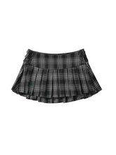 HOUZHOU Vintage Y2K Plaid Mini Skirt Women Sexy Preppy Style Low Waist Slim A-line Side Split Retro Pleated Skirt Streetwear voguable