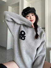 Vintage Gray Hooded Sweaters Women Lazy Wind Long Sleeve Loose Letter Knitted Jumper Casual American Retro Fall Pullovers voguable