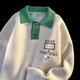 Voguable Ins High Street Cute Embroidery Buttons POLO Shirt Sweaters for Men Baggy Oversized Pullover Harajuku Streetwear Winter Clothes voguable