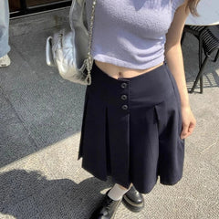 Preppy Style Pleated Skirt Women Korean Style Vintage Harajuku Mid Length Skirt Fashion Retro Solid Classic Skirts voguable