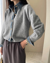 Voguable Knitted Autumn Cardigan Women Denim Patchwork Fashion Ladies Cardigans Korean Style Loose Casual Woman Sweater Coats voguable