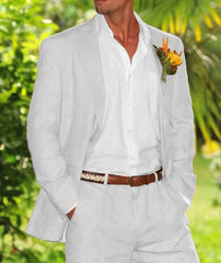 Voguable New Four Seasons Linen Men's Suits 2 Pieces Coat Set Groom Elegant Tuxedos Male Fashion Costume Homme Wedding Costume Homme voguable