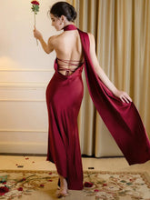 Mozision Scarf Collar Backless Sexy Maxi Dress For Women Gown Fashion Strapless Sleeveless High Waist Bodycon Club Long Dress voguable