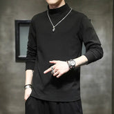 Autumn Winter New Fashion Half High Collar Long Sleeve Pullovers Men's Clothing Solid Color Casual Bottoming Shirt Korean Tops