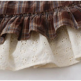 Voguable American Vintage Plaid Embroidery Skirt Lace Patchwork Ruffles One-piece Fart Curtain Casual Slim Short French New Skirts voguable